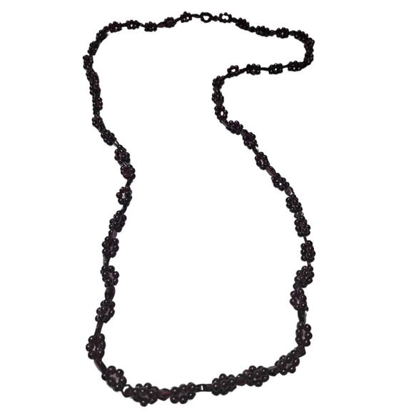 Rhodolite Garnet Round Clusters Diamond Beaded Gemstone  Opera Necklace 36" - Picture 3 of 4